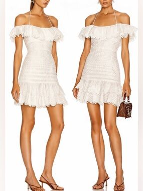 Zimmermann NWOT Ivory Ruffle Lace Mini Dress Linen Silk Size 2 Bridal Vacation